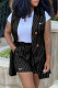 Black Fashion Work Striped Patchwork Turndown Collar Sleeveless Two Pieces