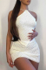 White Sexy Solid Patchwork Halter Sleeveless Two Pieces
