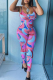 Pink Sexy Patchwork Tie-dye Spaghetti Strap Jumpsuits