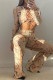 Apricot Sexy Print Bandage Hollowed Out Patchwork Long Sleeve Two Pieces