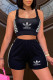 Black Fashion Casual Print Letter Square Collar Sleeveless Two Pieces