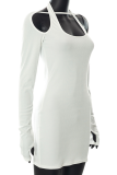 White Sexy Solid Patchwork U Neck Pencil Skirt Dresses