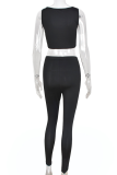Black Sexy Solid Patchwork Square Collar Sleeveless Two Pieces