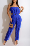 Blue Sexy Solid Patchwork Flounce Strapless Sleeveless Two Pieces