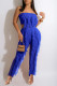 Blue Sexy Solid Patchwork Flounce Strapless Sleeveless Two Pieces