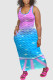 Powder Blue Casual Print Patchwork U Neck Vest Dress Dresses
