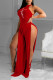 Red Sexy Print Patchwork Slit O Neck Straight Jumpsuits
