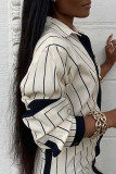 Pink Casual Striped Print Patchwork Buckle Turndown Collar Shirt Dress Dresses