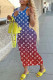 Blue Fashion Street Print Letter V Neck One Step Skirt Dresses