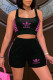 Black Pink Fashion Casual Print Letter Square Collar Sleeveless Two Pieces