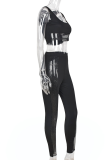 Black Sexy Solid Patchwork Square Collar Sleeveless Two Pieces