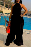 Purple Fashion Solid Patchwork Halter Loose Jumpsuits