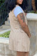 Khaki Fashion Work Striped Patchwork Turndown Collar Sleeveless Two Pieces