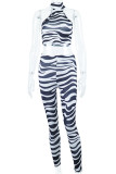 Black Sexy Print Patchwork O Neck Sleeveless Two Pieces
