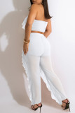 Blue Sexy Solid Patchwork Flounce Strapless Sleeveless Two Pieces