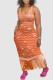 Tangerine Red Casual Print Patchwork U Neck Vest Dress Dresses