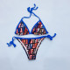 Blue Fashion Sexy Letter Print Bandage Swimwears