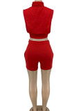 Red Sexy Solid Embroidered Hollowed Out Patchwork Half A Turtleneck Sleeveless Two Pieces