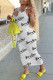 White Fashion Street Print Letter V Neck One Step Skirt Dresses