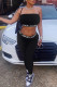 Black Fashion Street Letter Patchwork Strapless Sleeveless Two Pieces