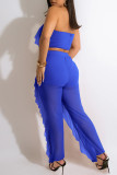 Blue Sexy Solid Patchwork Flounce Strapless Sleeveless Two Pieces