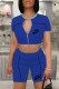 Dark Blue Fashion Casual Print Patchwork O Neck Short Sleeve Two Pieces
