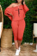 Tangerine Red Casual Print Patchwork Oblique Collar Long Sleeve Two Pieces