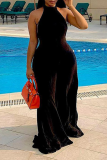 Purple Fashion Solid Patchwork Halter Loose Jumpsuits