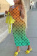 Orange Fashion Street Print Letter V Neck One Step Skirt Dresses