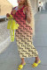Red Fashion Street Print Letter V Neck One Step Skirt Dresses