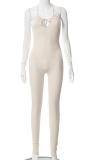 White Sexy Solid Patchwork Skinny Jumpsuits