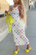 White Fashion Street Print Letter V Neck One Step Skirt Dresses
