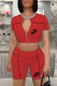 Red Fashion Casual Print Patchwork O Neck Short Sleeve Two Pieces
