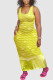 Yellow Casual Print Patchwork U Neck Vest Dress Dresses
