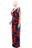 Multicolor Fashion Casual Print Bandage Backless V Neck Regular Jumpsuits