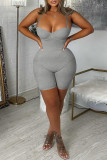 Coffee Sexy Casual Solid Backless Spaghetti Strap Skinny Romper