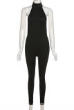 Black Sexy Casual Sportswear Solid Backless Turtleneck Skinny Jumpsuits
