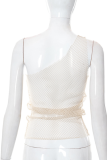 White Sexy Solid Mesh One Shoulder Tops