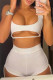 White Sexy Casual Solid Hollowed Out Draw String U Neck Sleeveless Two Pieces