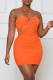 Orange Fashion Sexy Solid Bandage Backless Fold Halter Strapless Dress