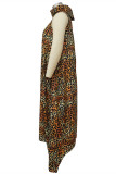 Leopard Print Fashion Casual Print Asymmetrical Turtleneck Sleeveless Dress Plus Size Dresses