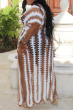Pink Fashion Casual Patchwork Hollowed Out See-through Backless Slit V Neck Dresses