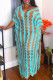 Light Blue Fashion Casual Patchwork Hollowed Out See-through Backless Slit V Neck Dresses