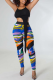 Black Sexy Print Patchwork Halter Sleeveless Two Pieces