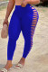 Blue Fashion Casual Solid Ripped Skinny High Waist Pencil Trousers