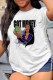 White Blue Fashion Casual Print Basic O Neck T-Shirts