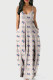 Apricot Fashion Casual Print Backless Spaghetti Strap Long Dress