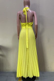 Yellow Sexy Solid Patchwork Fold Halter A Line Dresses