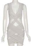 Grey Fashion Sexy Solid Hollowed Out V Neck Vest Dress