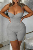 Coffee Sexy Casual Solid Backless Spaghetti Strap Skinny Romper